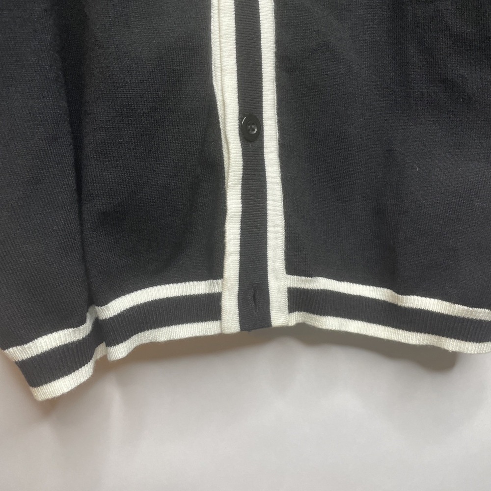 Womens Cardigan Sweater 3XL Black White Trim Old Money Classic Elegant Timeless - Picture 7 of 8